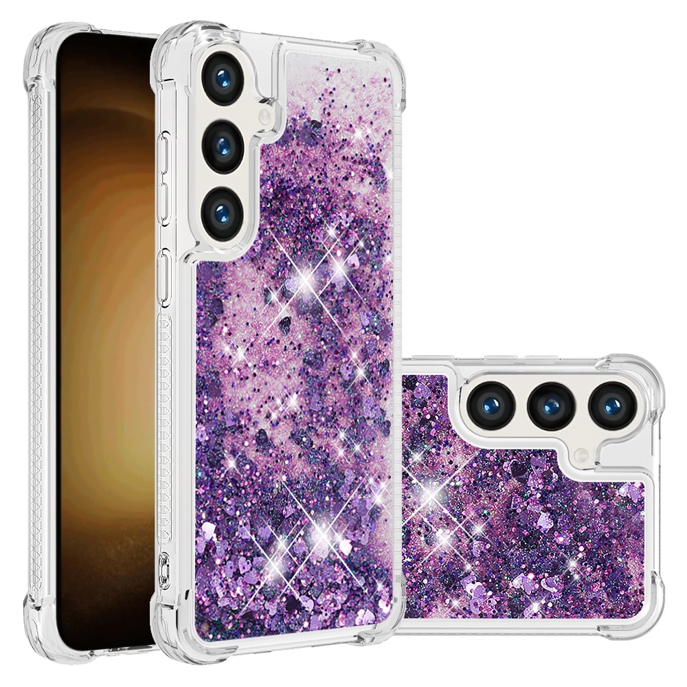 Glitteres, önthető gél tok a Samsung Galaxy S26 FE/S25 FE-hez – sötétlila/szívecskék