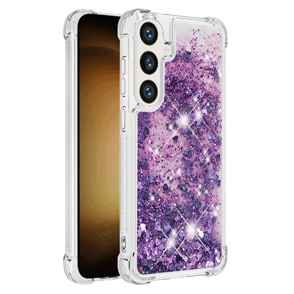 Glitteres, önthető gél tok a Samsung Galaxy S26 FE/S25 FE-hez – sötétlila/szívecskék