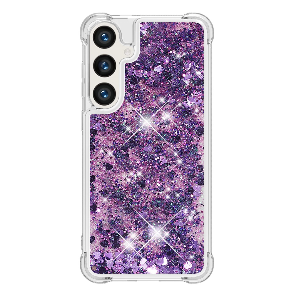 Glitteres, önthető gél tok a Samsung Galaxy S26 FE/S25 FE-hez – sötétlila/szívecskék