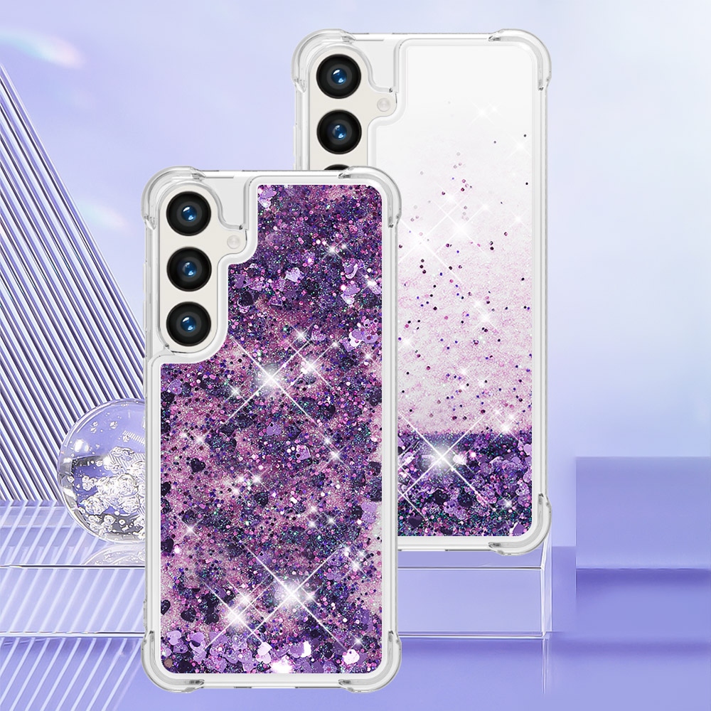 Glitteres, önthető gél tok a Samsung Galaxy S26 FE/S25 FE-hez – sötétlila/szívecskék