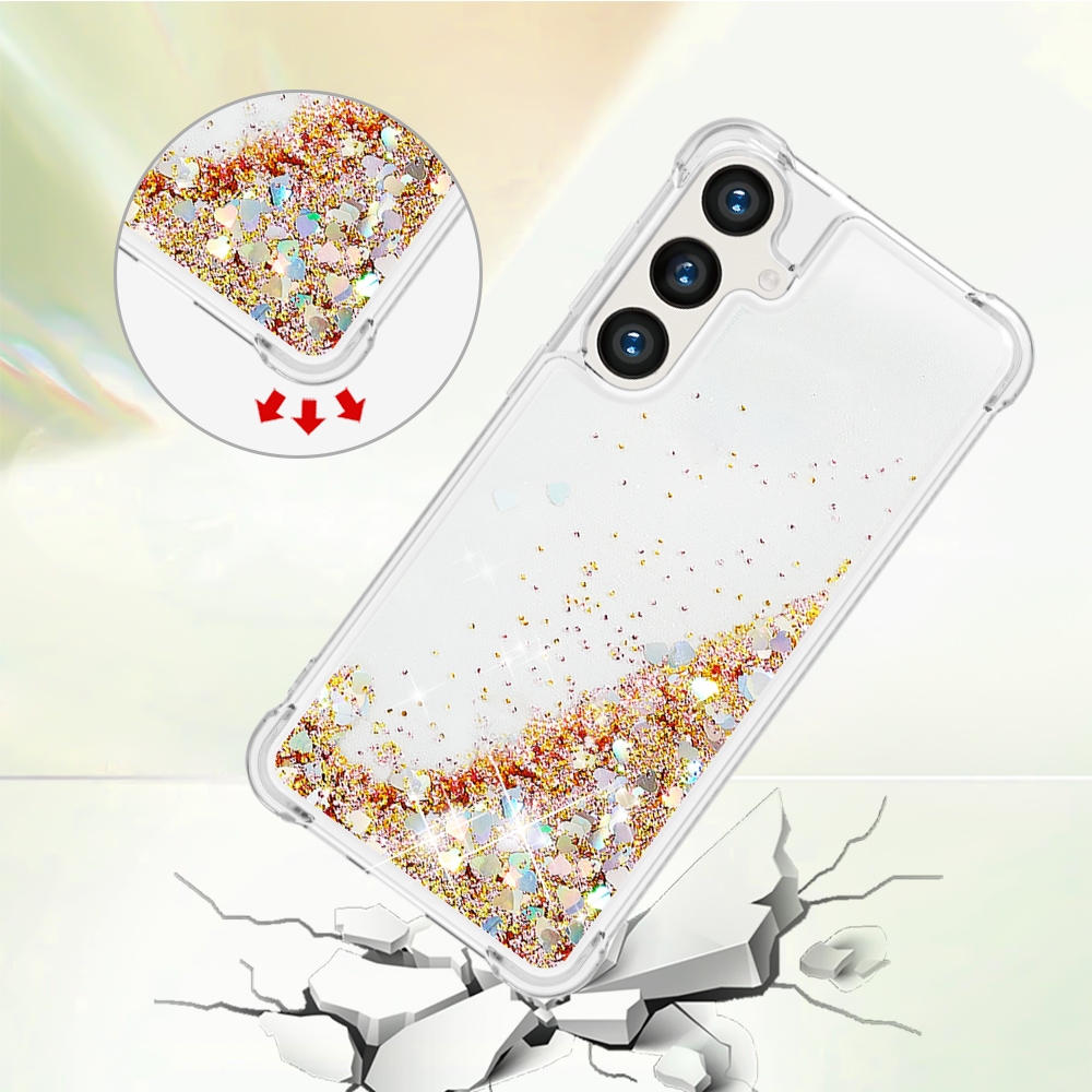Glitteres, önthető gél tok a Samsung Galaxy S26 FE/S25 FE-hez – arany/szívecskék