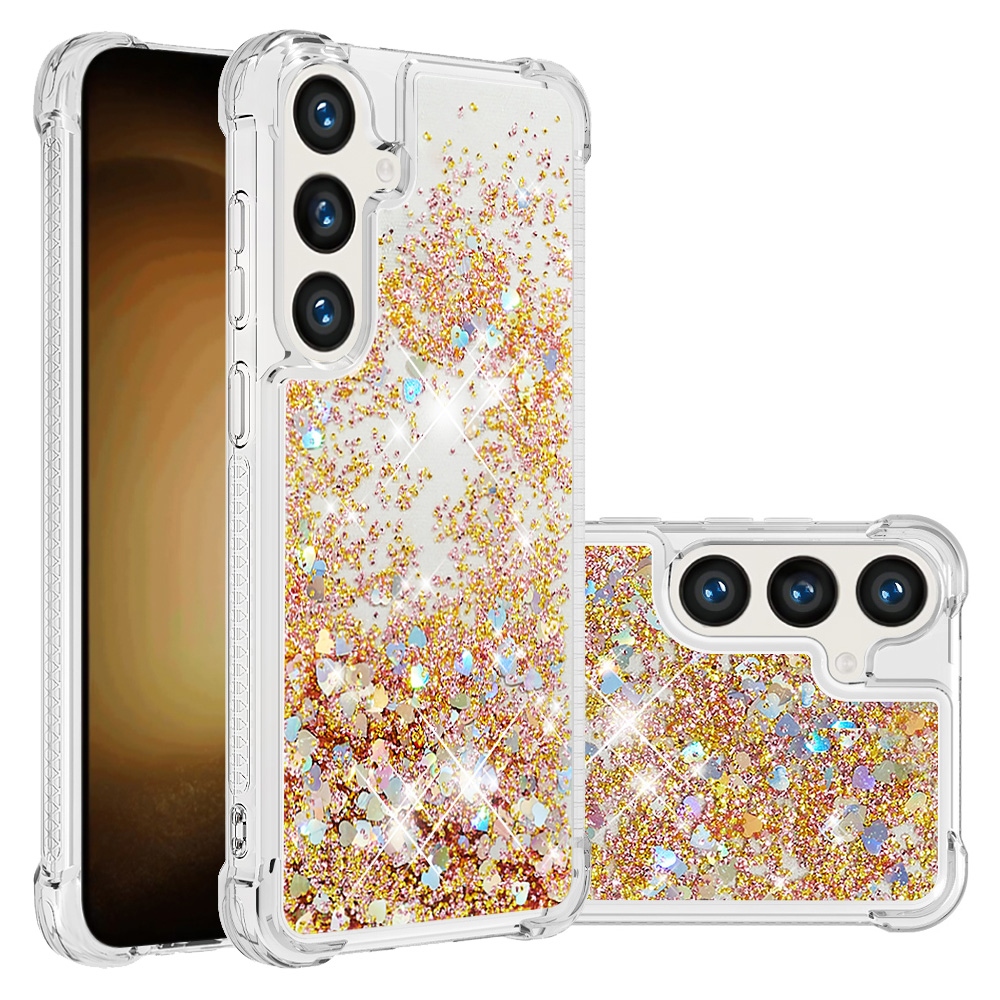 Glitteres, önthető gél tok a Samsung Galaxy S26 FE/S25 FE-hez – arany/szívecskék