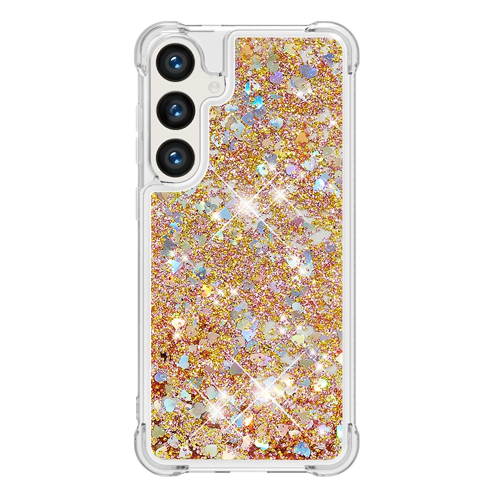 Glitteres, önthető gél tok a Samsung Galaxy S26 FE/S25 FE-hez – arany/szívecskék