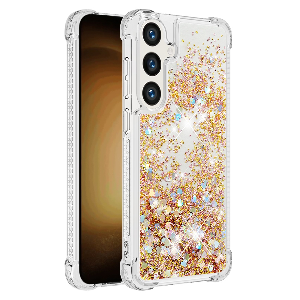 Glitteres, önthető gél tok a Samsung Galaxy S26 FE/S25 FE-hez – arany/szívecskék