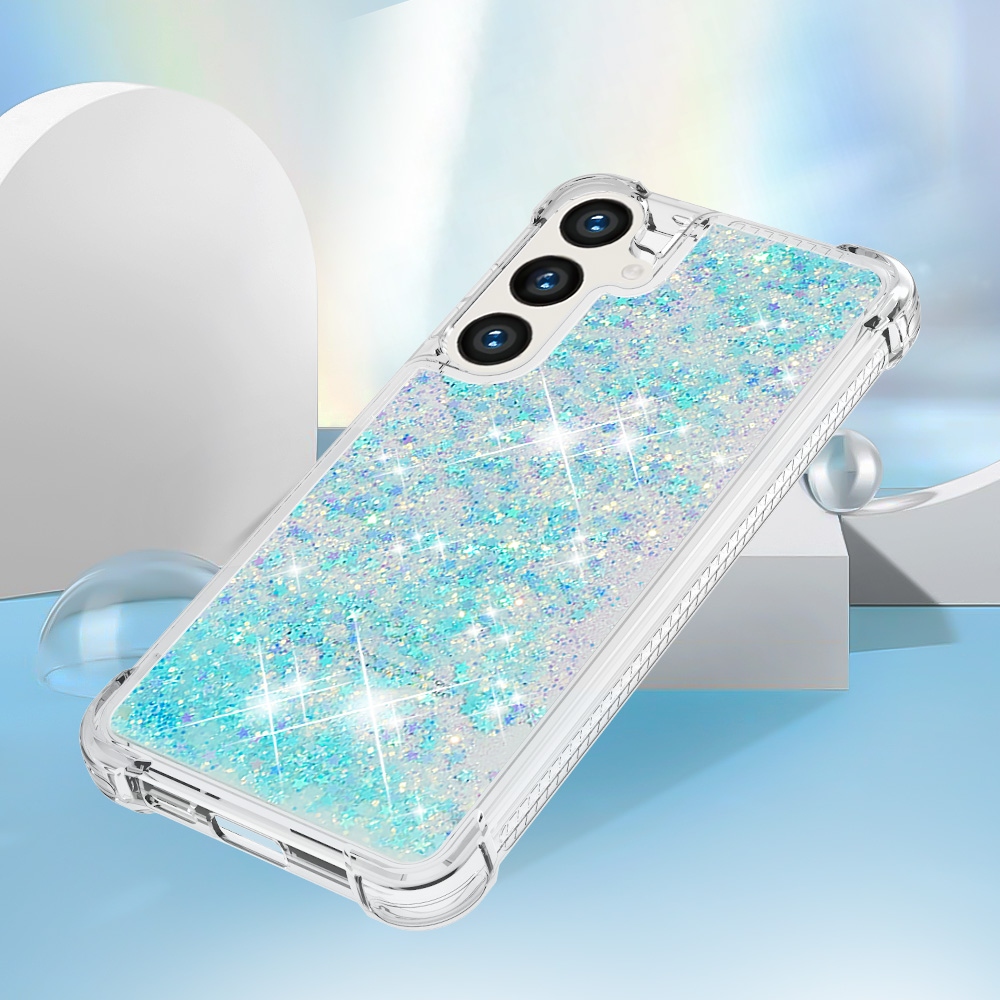 Glitter homokóra zselés tok Samsung Galaxy S26/S26 Pro készülékhez - kék/csillagok