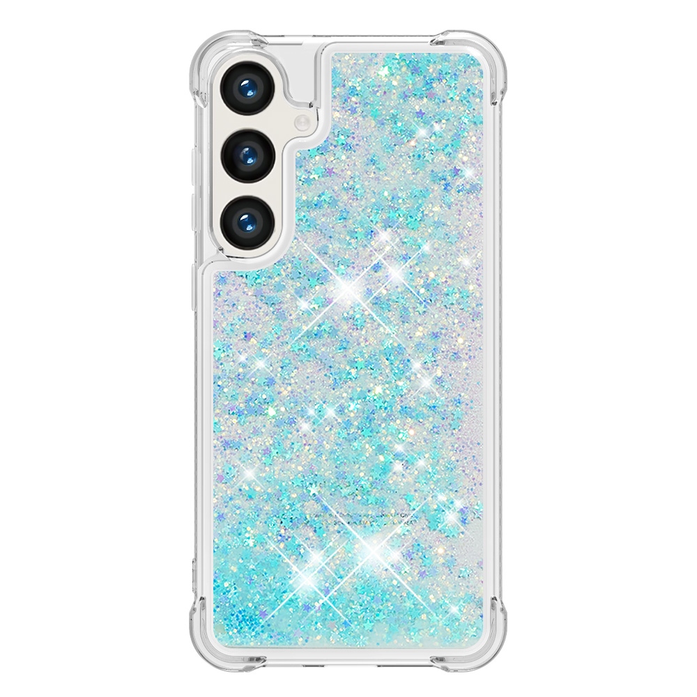 Glitter homokóra zselés tok Samsung Galaxy S26/S26 Pro készülékhez - kék/csillagok
