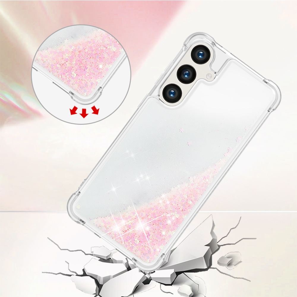 Glitter homokóra zselés tok Samsung Galaxy S26/S26 Pro készülékhez - rózsaszín/csillagok