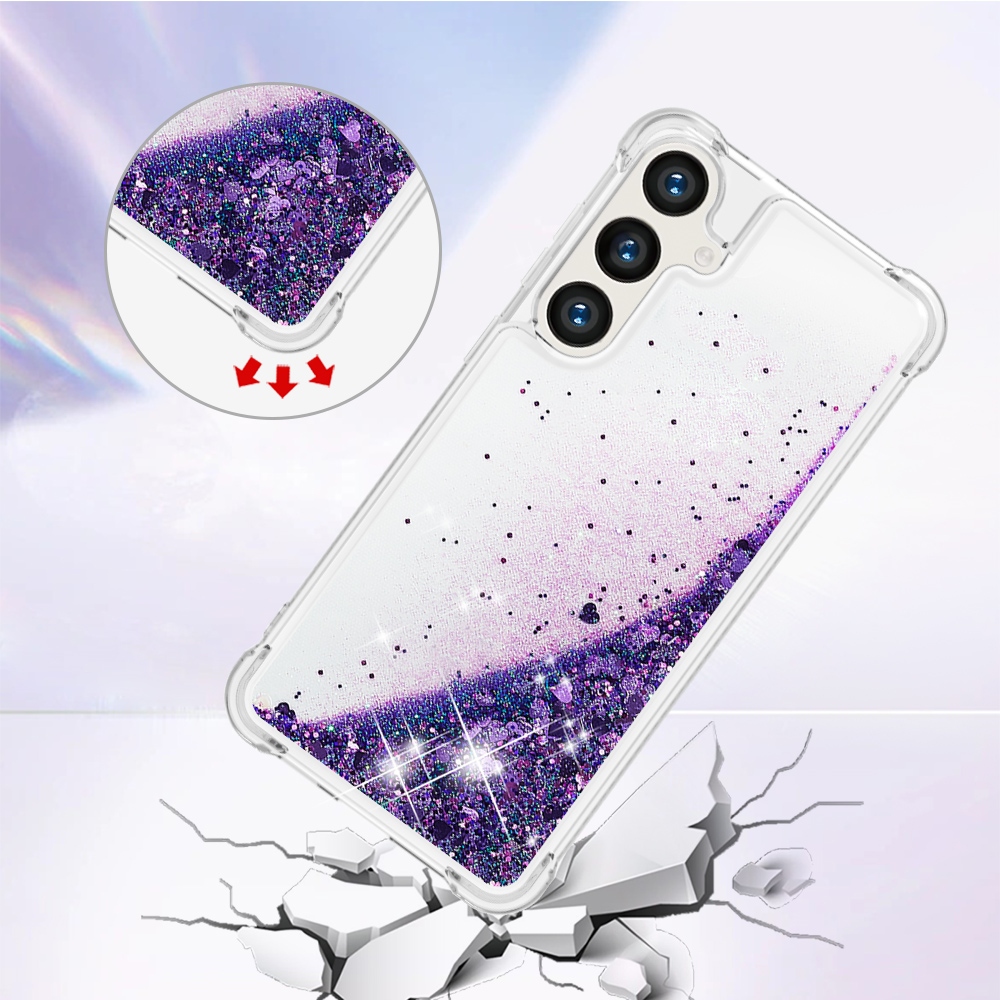 Glitter homokóra zselés tok Samsung Galaxy S26/S26 Pro készülékhez - sötétlila/szívecske