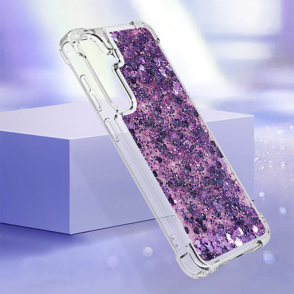 Glitter homokóra zselés tok Samsung Galaxy S26+ készülékhez - sötétlila/szív