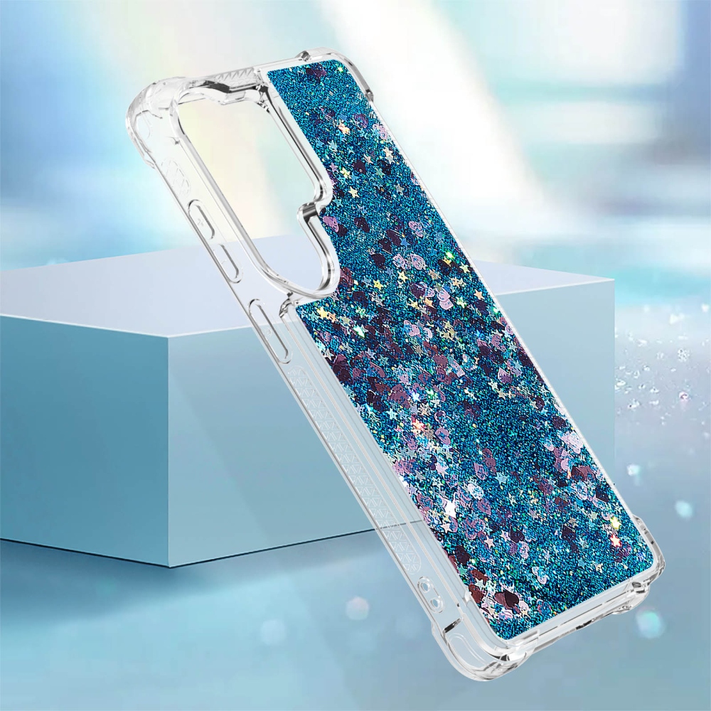Glitter homokóra zselés tok Samsung Galaxy S26 Ultra készülékhez - kék/szív