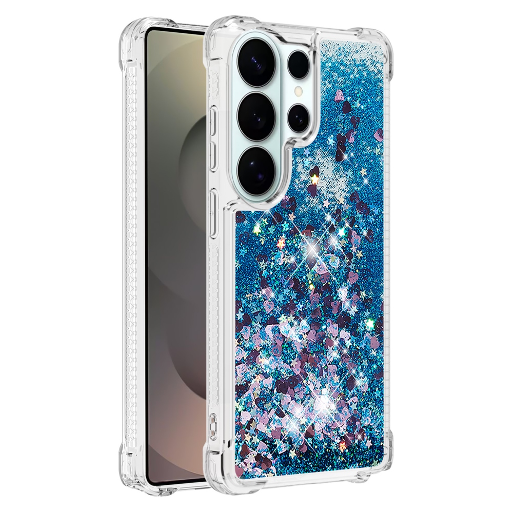 Glitter homokóra zselés tok Samsung Galaxy S26 Ultra készülékhez - kék/szív