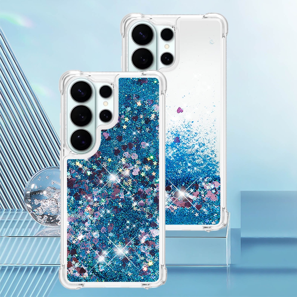 Glitter homokóra zselés tok Samsung Galaxy S26 Ultra készülékhez - kék/szív