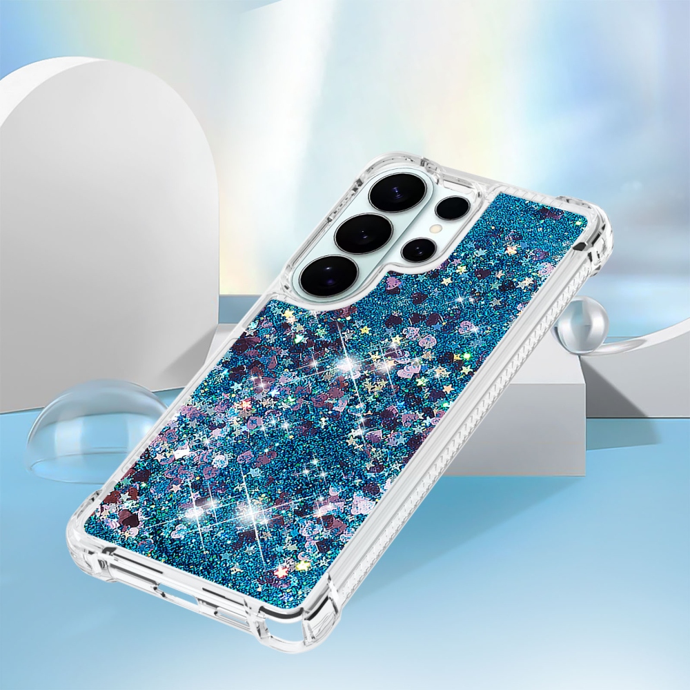 Glitter homokóra zselés tok Samsung Galaxy S26 Ultra készülékhez - kék/szív