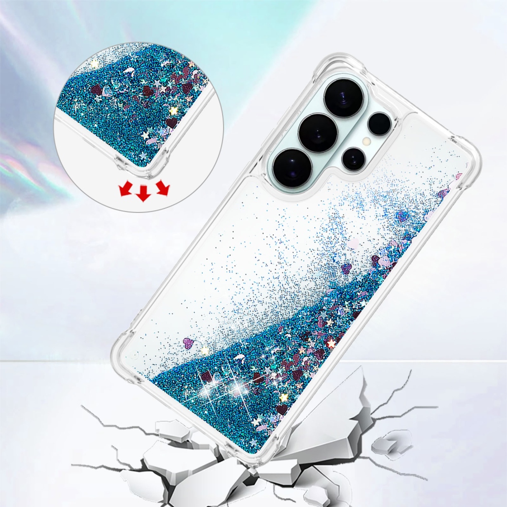 Glitter homokóra zselés tok Samsung Galaxy S26 Ultra készülékhez - kék/szív