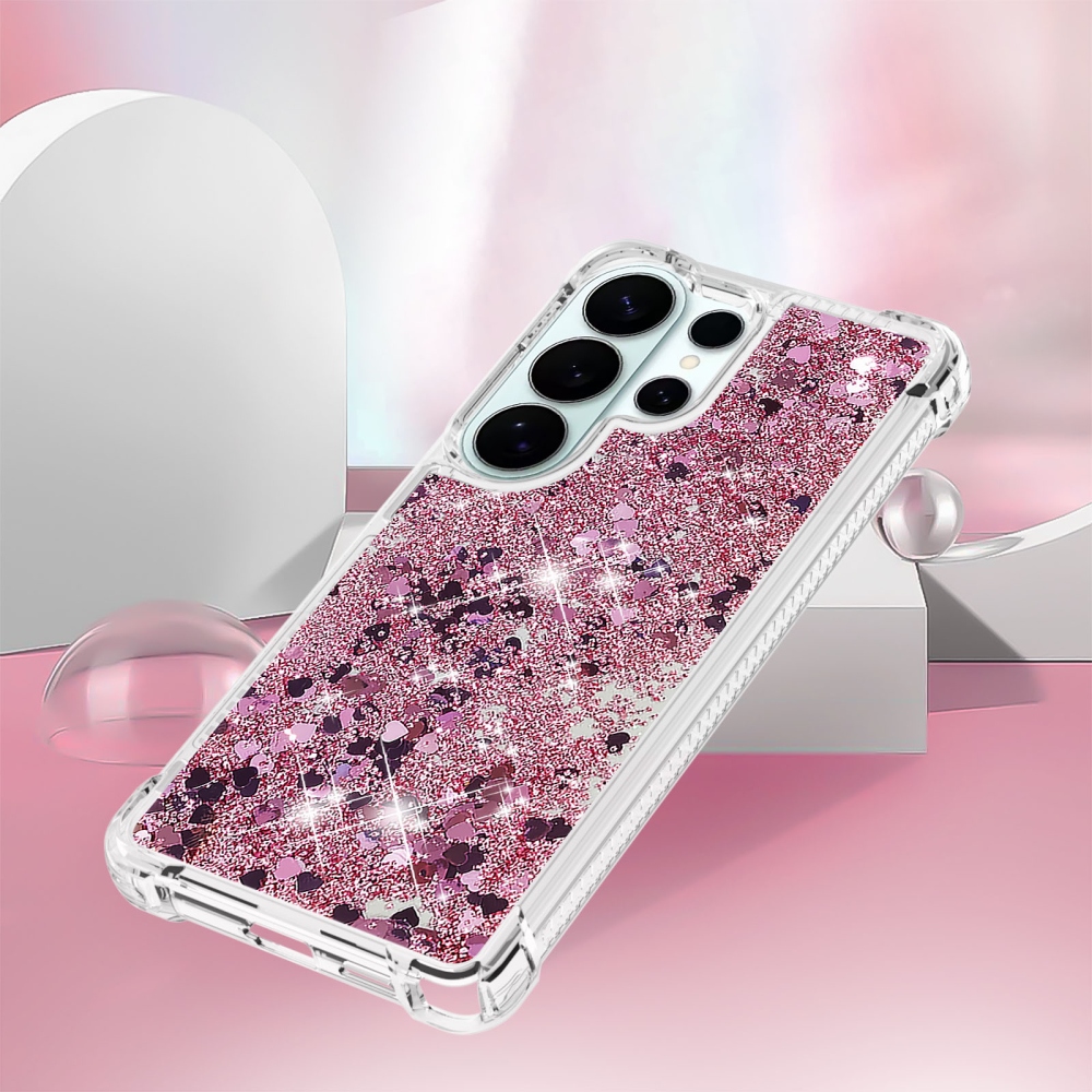 Glitter homokóra zselés tok Samsung Galaxy S26 Ultra készülékhez - rózsaarany/szív