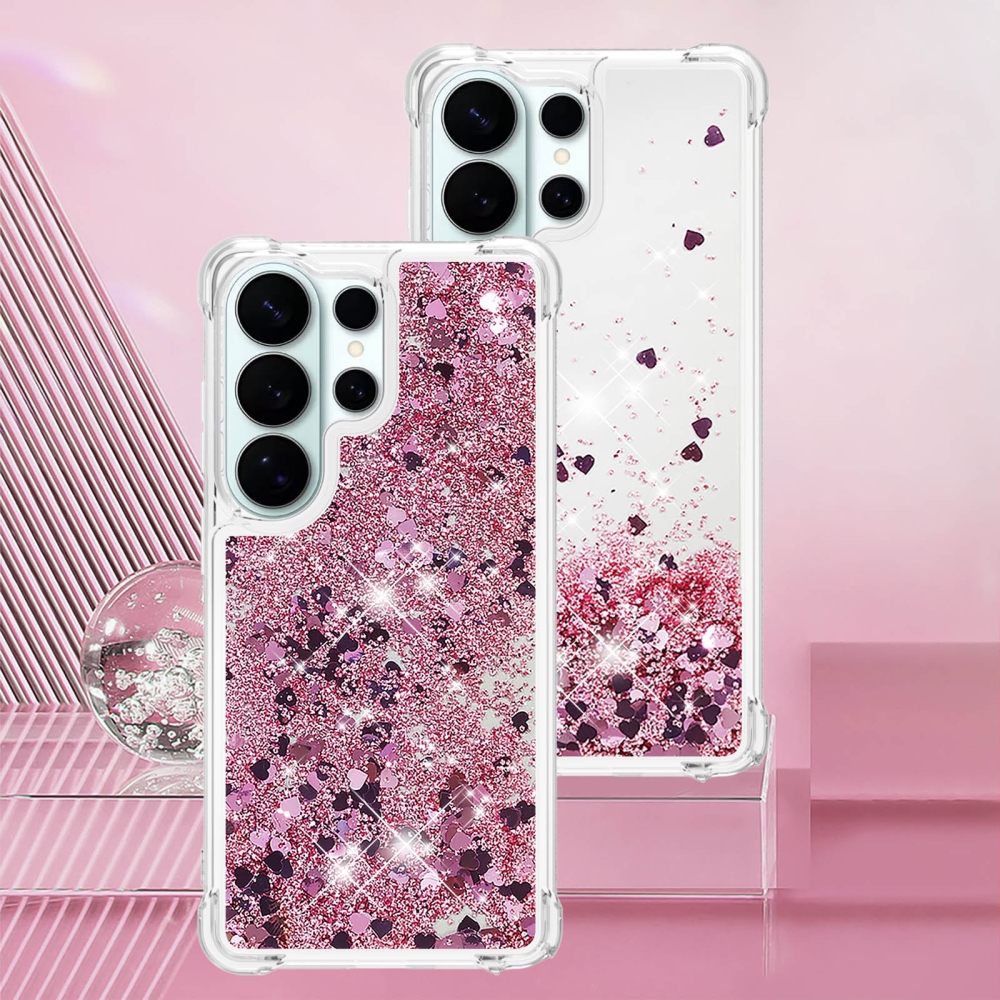 Glitter homokóra zselés tok Samsung Galaxy S26 Ultra készülékhez - rózsaarany/szív