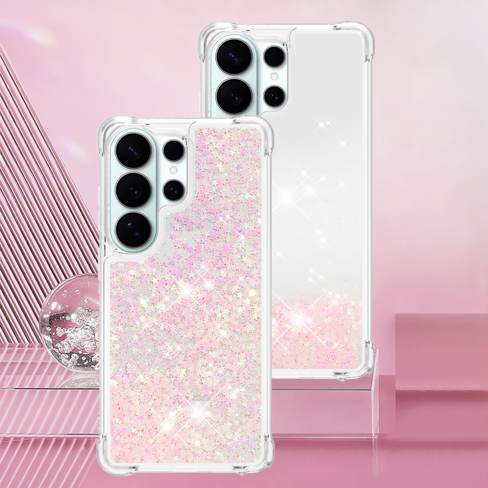 Glitter homokóra zselés tok Samsung Galaxy S26 Ultra - rózsaszín / csillagok