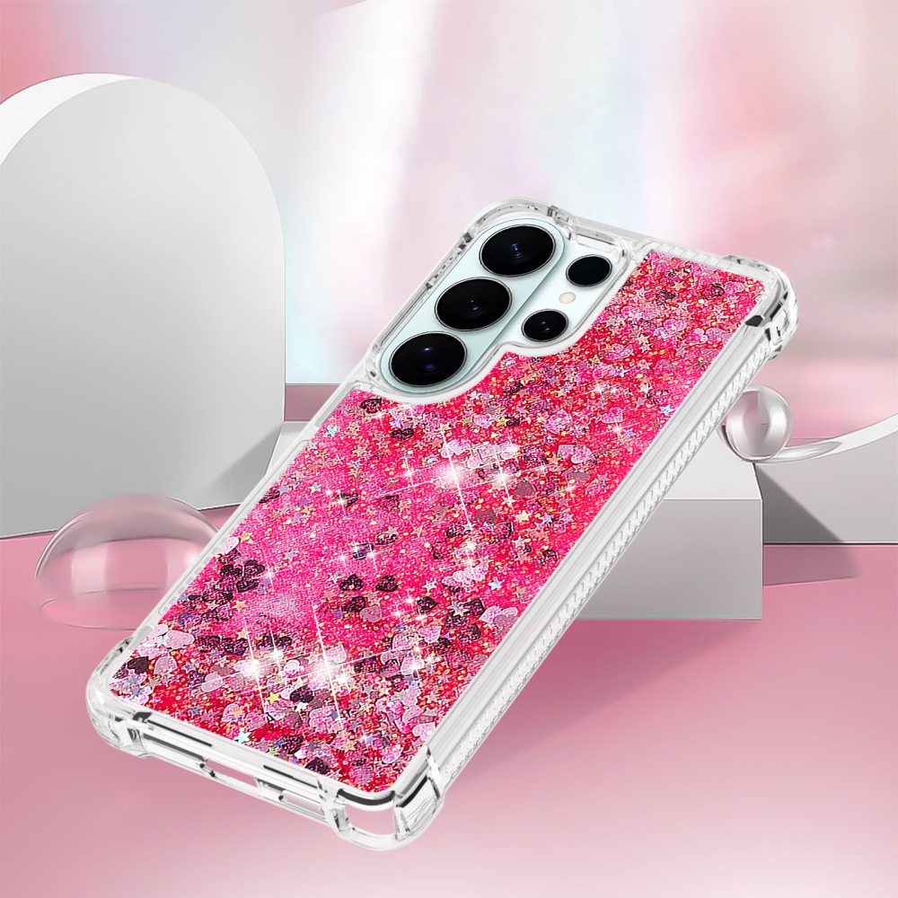 Glitter homokóra zselés tok Samsung Galaxy S26 Ultra készülékhez - rózsaszín/szívek