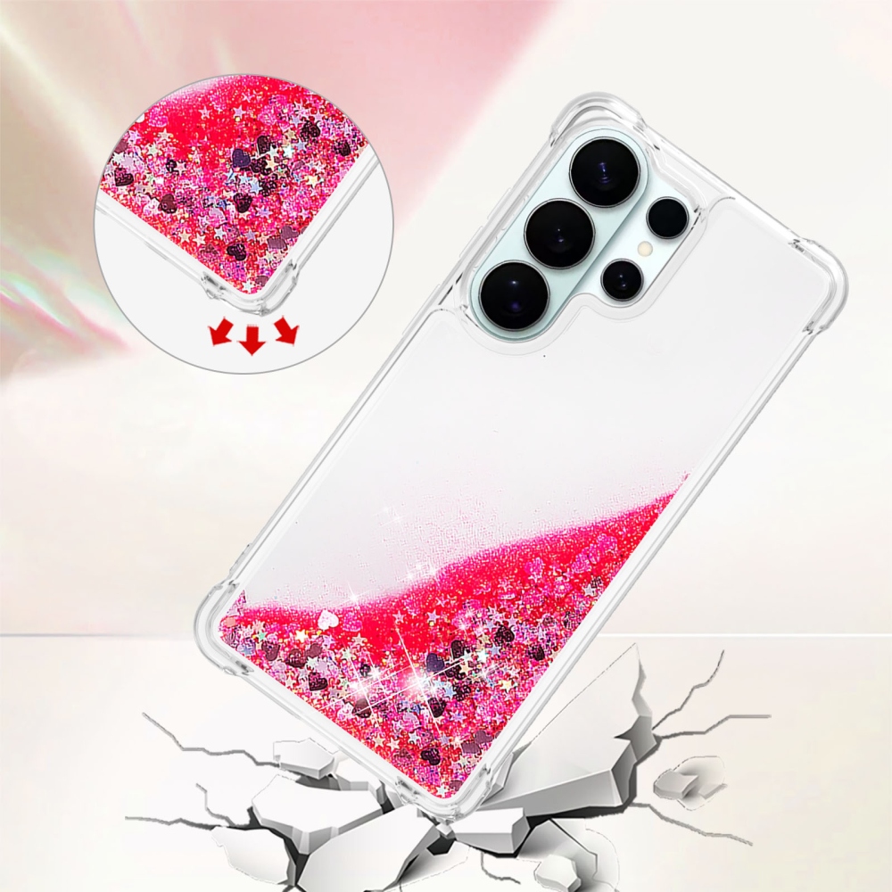 Glitter homokóra zselés tok Samsung Galaxy S26 Ultra készülékhez - rózsaszín/szívek