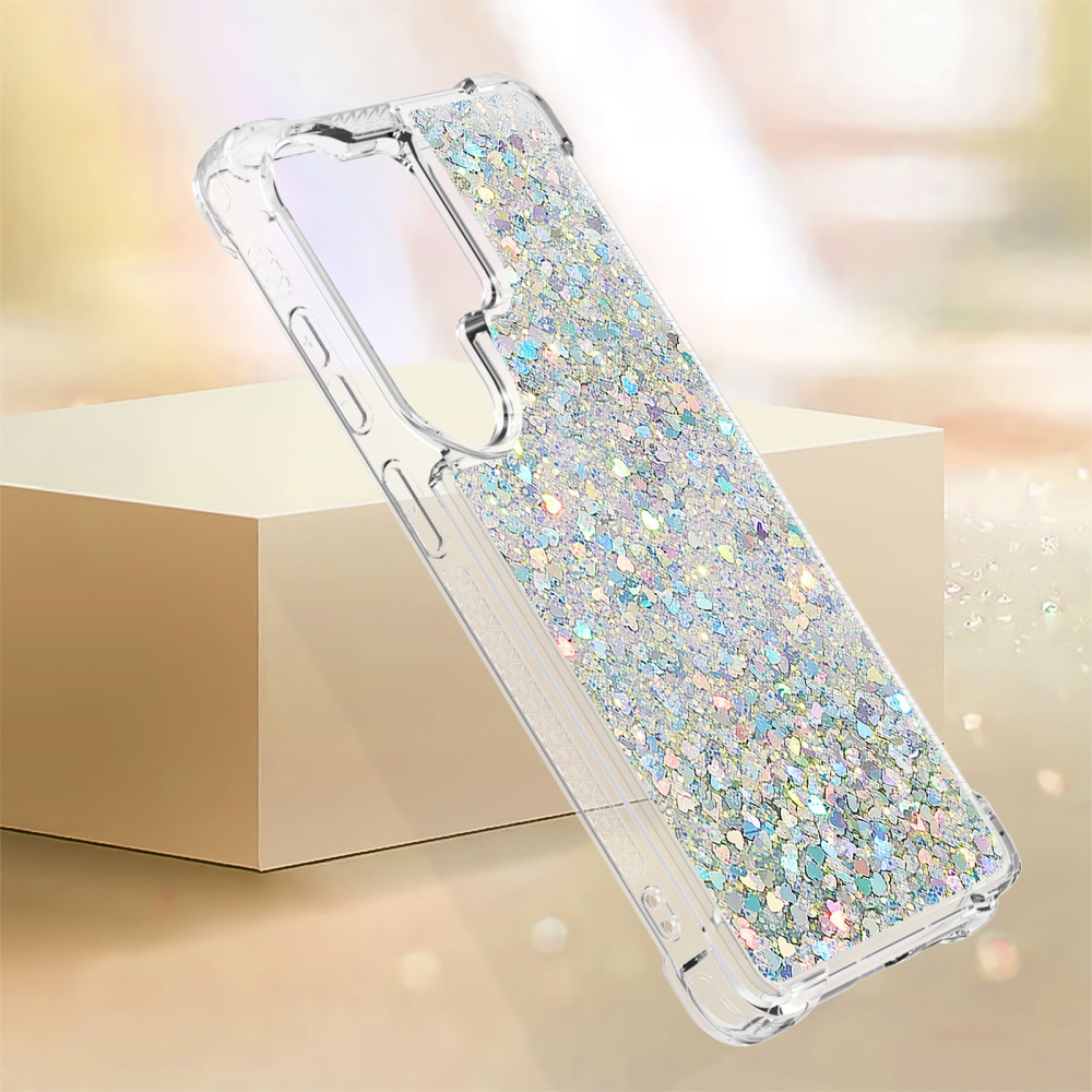 Glitter homokóra zselés tok Samsung Galaxy S26 Ultra készülékhez - ezüst/szív