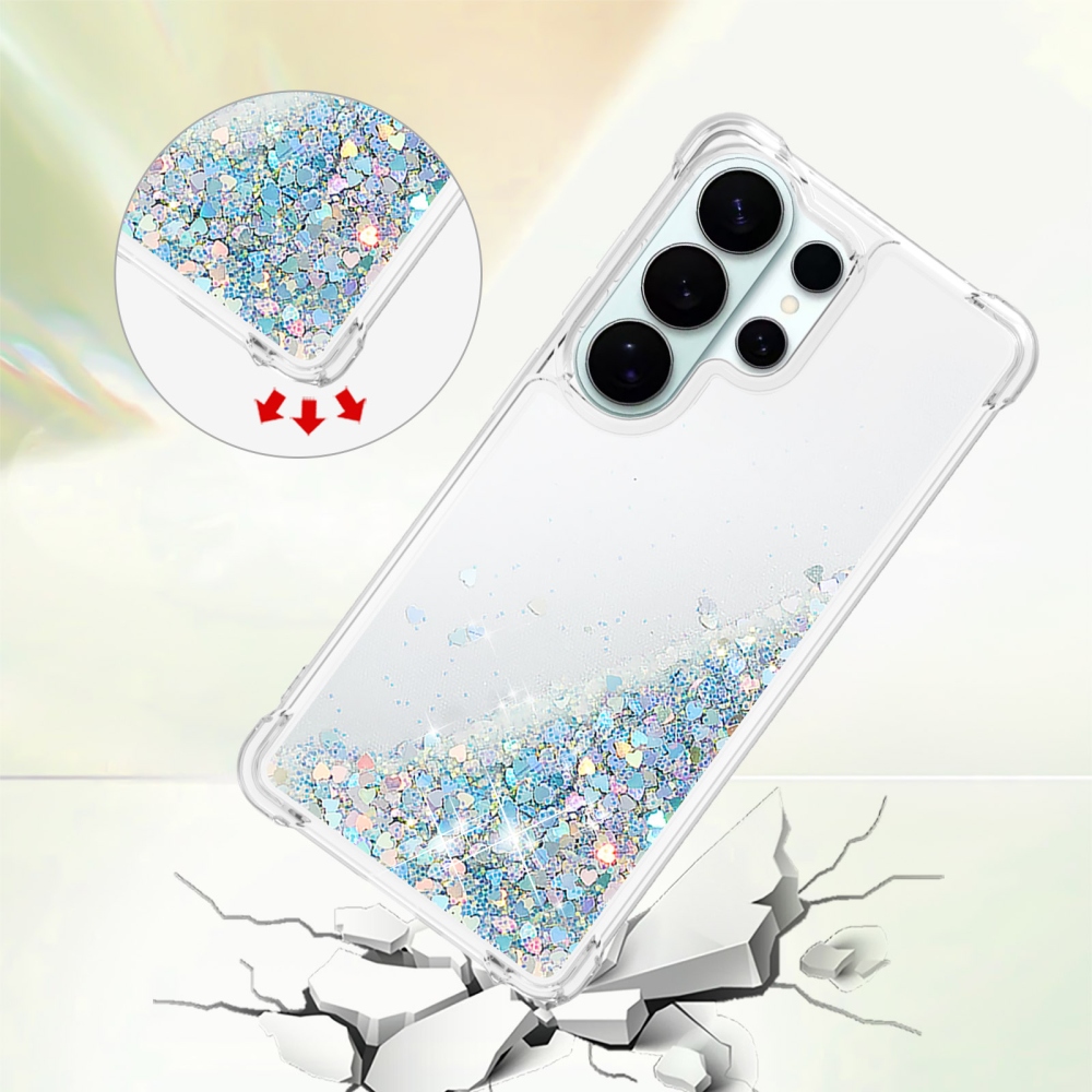 Glitter homokóra zselés tok Samsung Galaxy S26 Ultra készülékhez - ezüst/szív