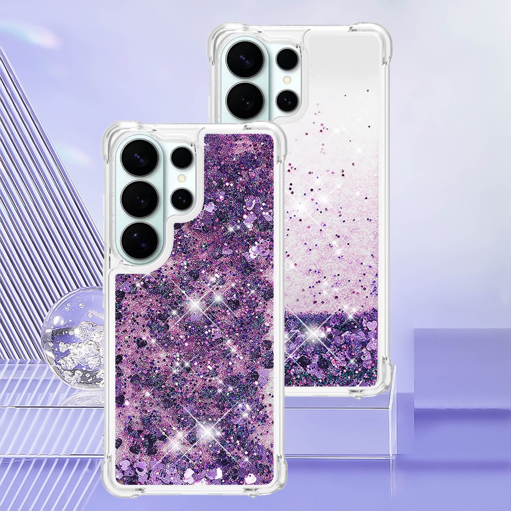 Glitter homokóra zselés tok Samsung Galaxy S26 Ultra készülékhez - sötétlila/szívecske
