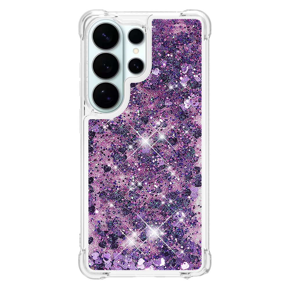 Glitter homokóra zselés tok Samsung Galaxy S26 Ultra készülékhez - sötétlila/szívecske