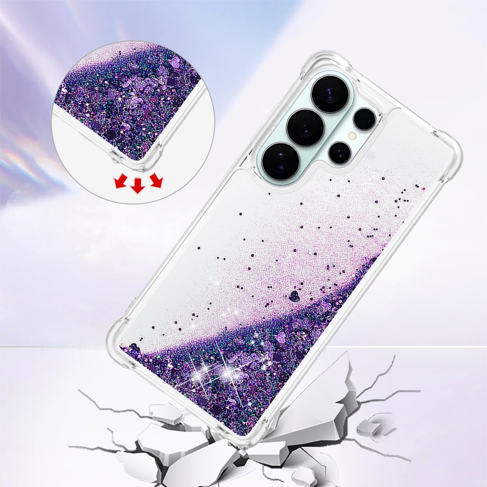 Glitter homokóra zselés tok Samsung Galaxy S26 Ultra készülékhez - sötétlila/szívecske