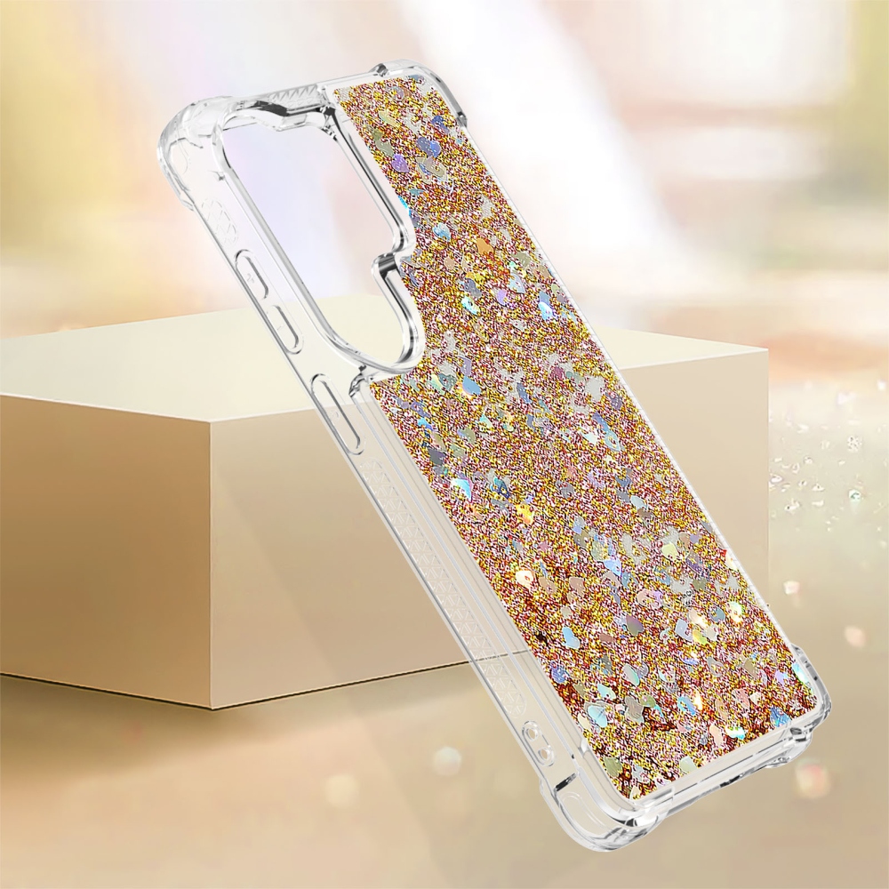 Glitter homokóra zselés tok Samsung Galaxy S26 Ultra készülékhez - arany/szív