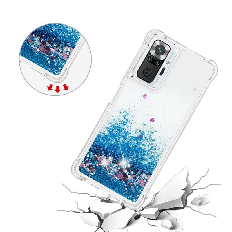 Csillogó homokóra zselés tok Xiaomi Redmi Note 10 Pro - kék/szív