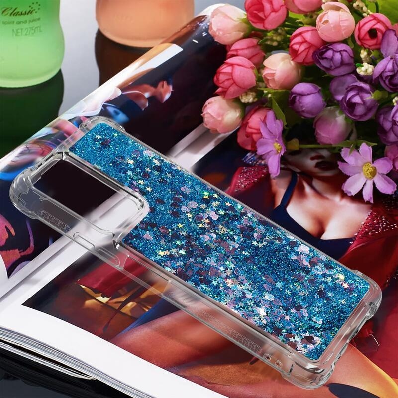 Csillogó homokóra zselés tok Xiaomi Redmi Note 10 Pro - kék/szív