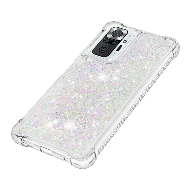 Csillogó homokóra zselés tok Xiaomi Redmi Note 10 Pro - rózsaszín/ezüst/szív