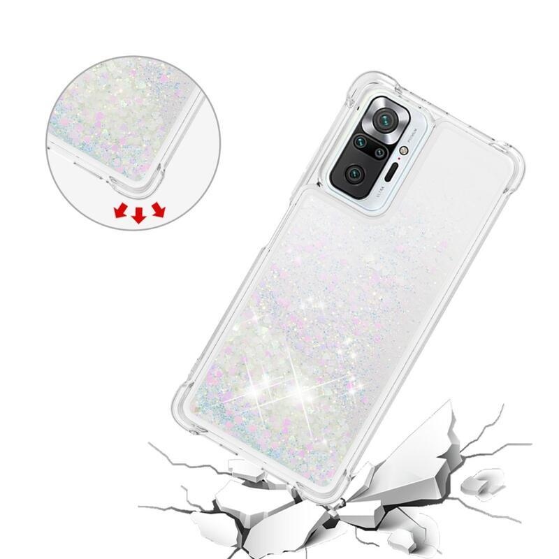 Csillogó homokóra zselés tok Xiaomi Redmi Note 10 Pro - rózsaszín/ezüst/szív