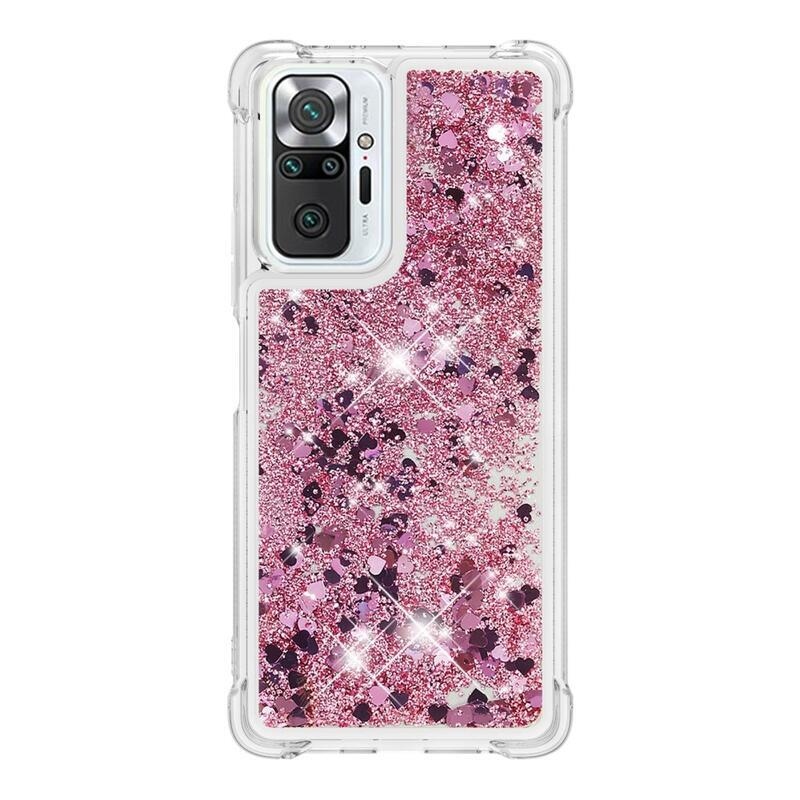 Glitter homokóra zselés tok Xiaomi Redmi Note 10 Pro - rózsaarany/szív