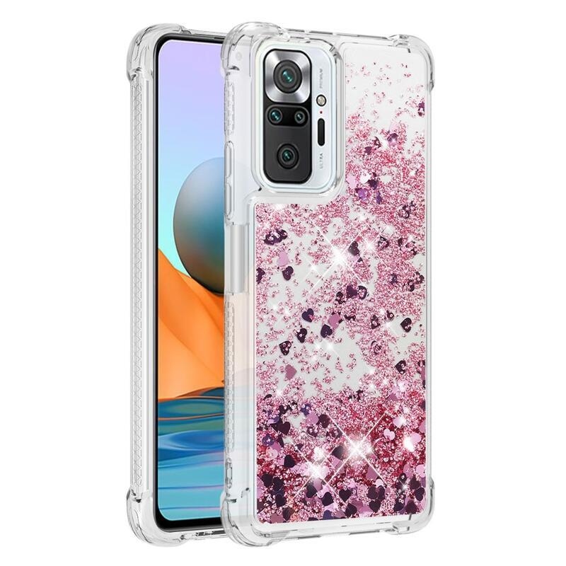 Glitter homokóra zselés tok Xiaomi Redmi Note 10 Pro - rózsaarany/szív