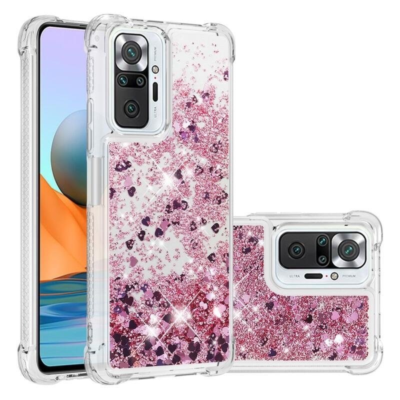 Glitter homokóra zselés tok Xiaomi Redmi Note 10 Pro - rózsaarany/szív