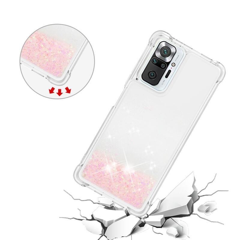 Csillogó homokóra zselés tok Xiaomi Redmi Note 10 Pro - rózsaszín/csillagok