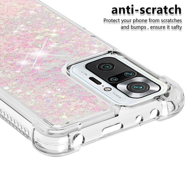 Csillogó homokóra zselés tok Xiaomi Redmi Note 10 Pro - rózsaszín/csillagok