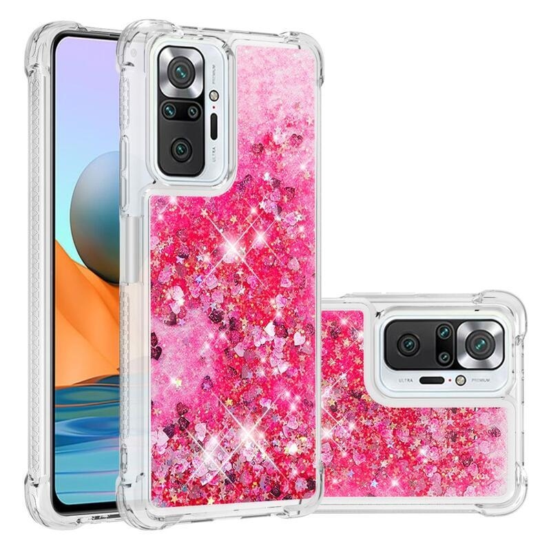 Glitter homokóra zselés tok Xiaomi Redmi Note 10 Pro - rózsaszín/szívek