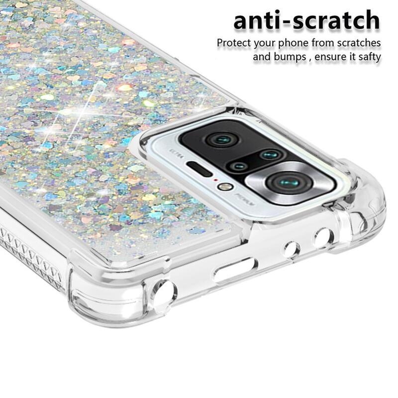 Csillogó homokóra zselés tok Xiaomi Redmi Note 10 Pro - ezüst/szív