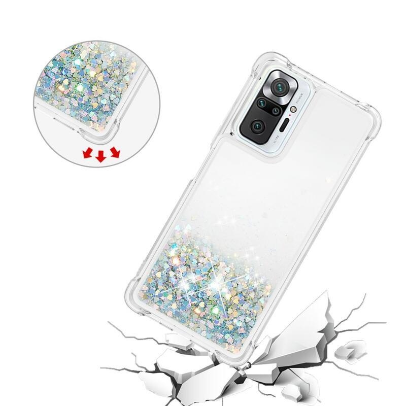 Csillogó homokóra zselés tok Xiaomi Redmi Note 10 Pro - ezüst/szív