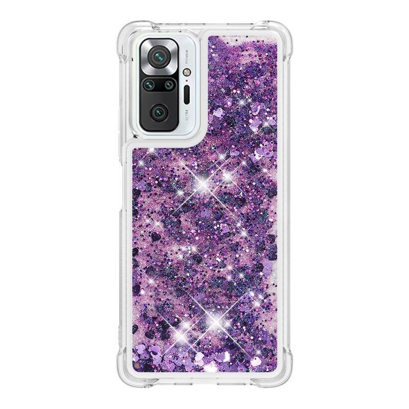 Glitter homokóra zselés tok Xiaomi Redmi Note 10 Pro - sötét lila/szív