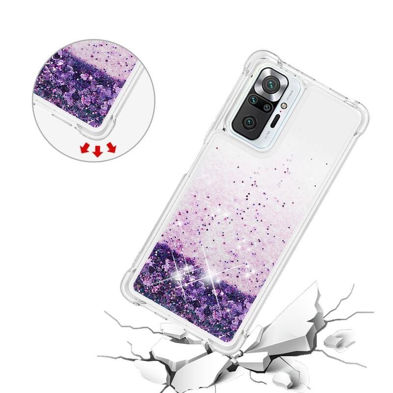 Glitter homokóra zselés tok Xiaomi Redmi Note 10 Pro - sötét lila/szív