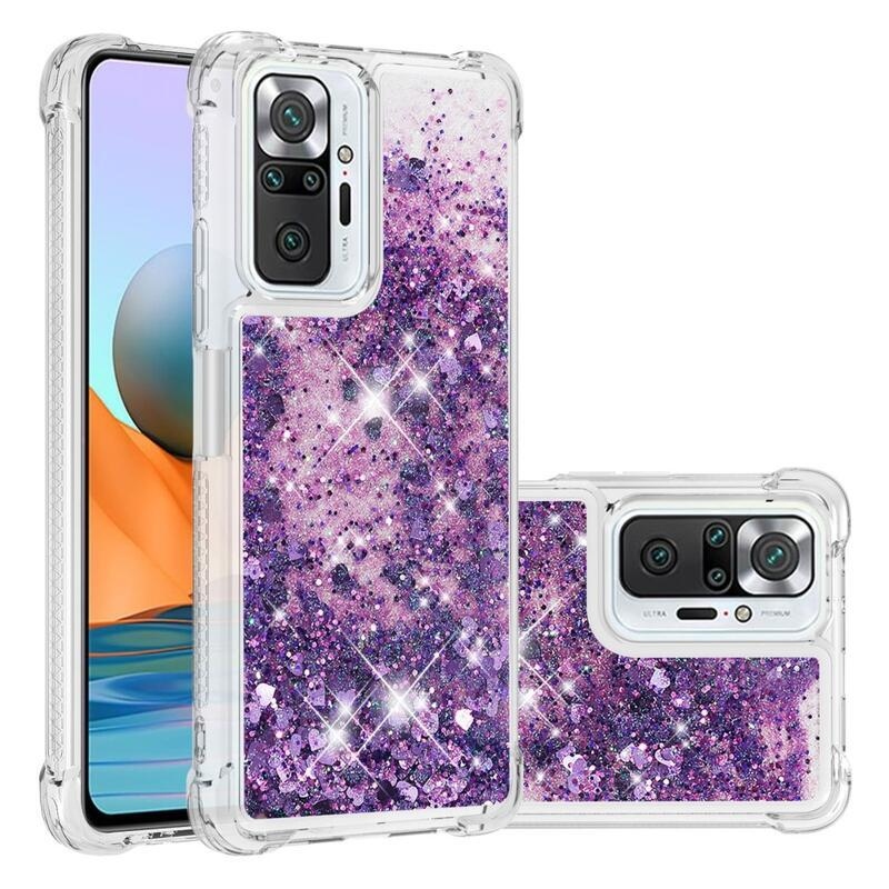 Glitter homokóra zselés tok Xiaomi Redmi Note 10 Pro - sötét lila/szív