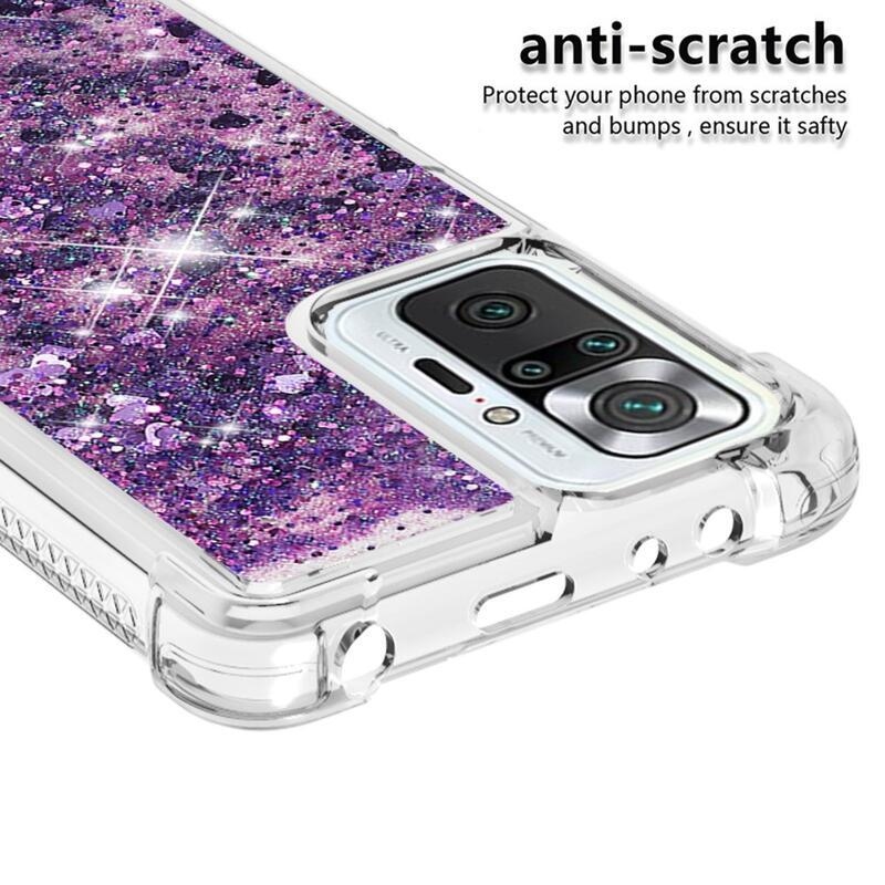 Glitter homokóra zselés tok Xiaomi Redmi Note 10 Pro - sötét lila/szív