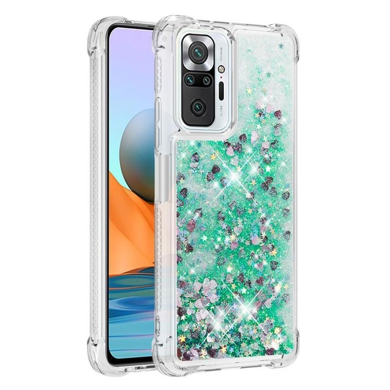 Glitter homokóra zselés tok Xiaomi Redmi Note 10 Pro - zöld/szívek