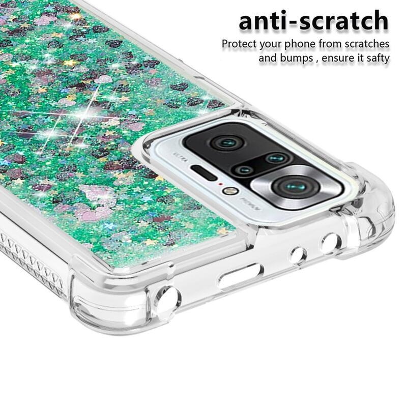 Glitter homokóra zselés tok Xiaomi Redmi Note 10 Pro - zöld/szívek