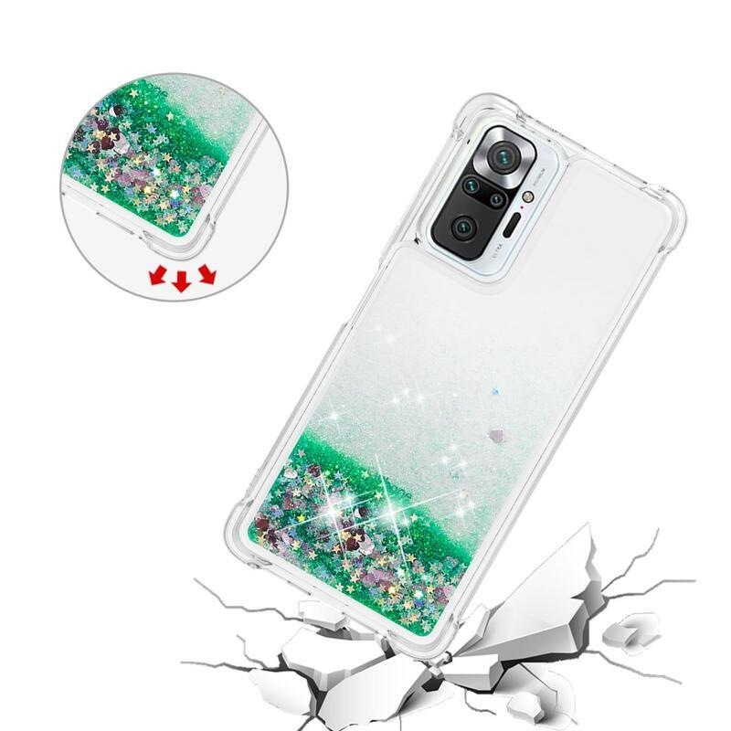 Glitter homokóra zselés tok Xiaomi Redmi Note 10 Pro - zöld/szívek