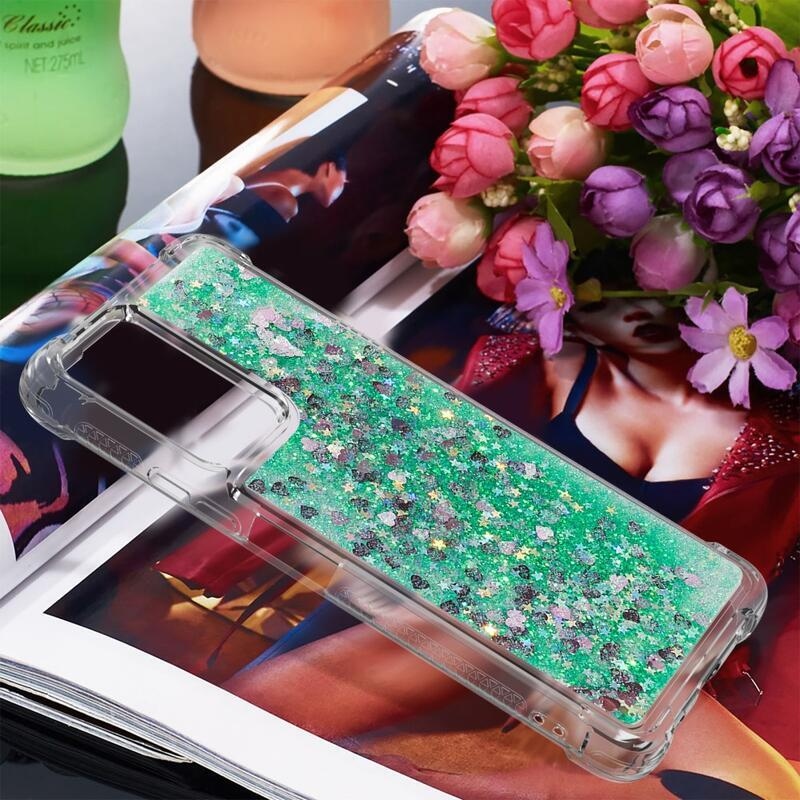 Glitter homokóra zselés tok Xiaomi Redmi Note 10 Pro - zöld/szívek