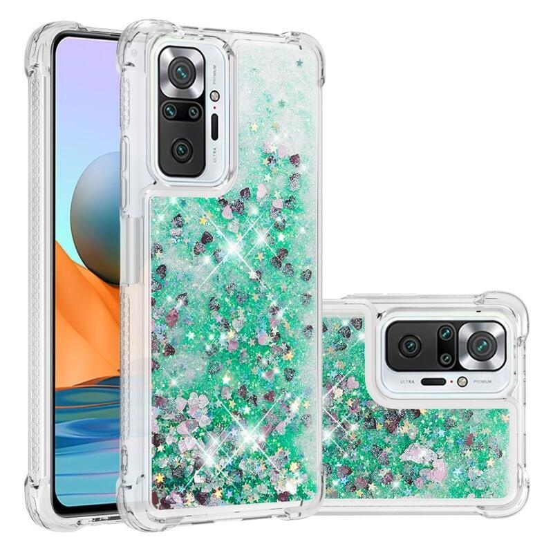Glitter homokóra zselés tok Xiaomi Redmi Note 10 Pro - zöld/szívek